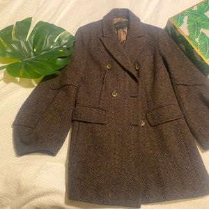 BCBG MAXAZRIA women’s tweed brown and black coat out balloon sleeves